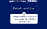 Aviso de Feriado Municipal e Suspensão de Expediente